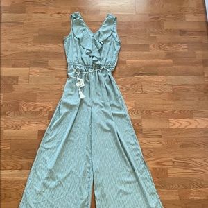 Green and White Wide-Leg Jumpsuit